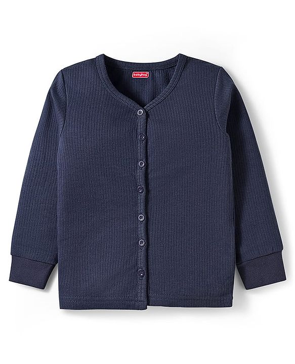 Babyhug Knit Full Sleeves Solid Color Thermal Inner Wear Set - Navy Blue