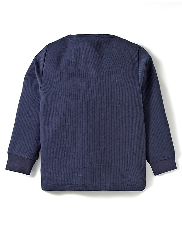 Babyhug Knit Full Sleeves Solid Color Thermal Inner Wear Set - Navy Blue