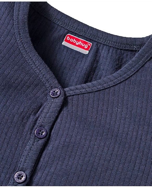 Babyhug Knit Full Sleeves Solid Color Thermal Inner Wear Set - Navy Blue