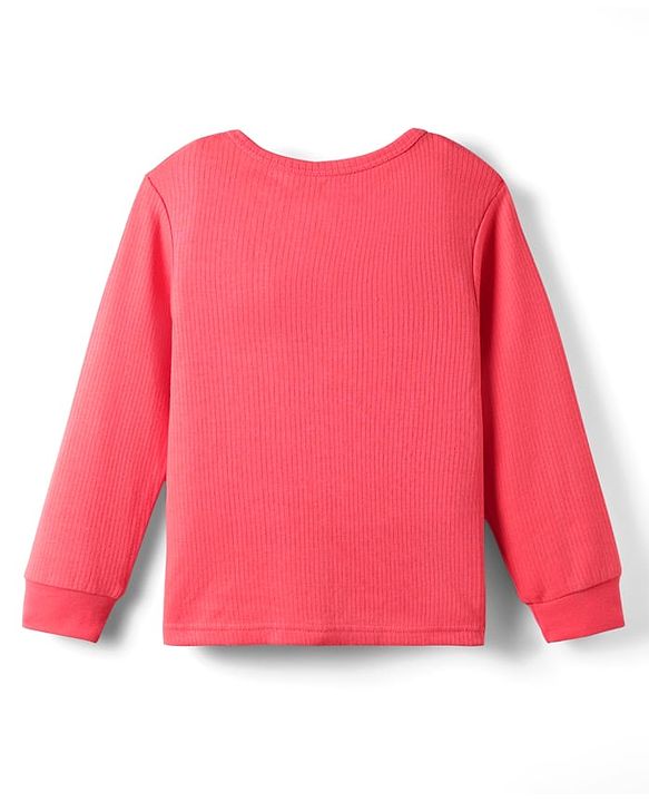 Babyhug Knit Full Sleeves Solid Front Open Thermal Vest & Pant Set - Coral