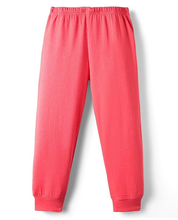 Babyhug Knit Full Sleeves Solid Front Open Thermal Vest & Pant Set - Coral