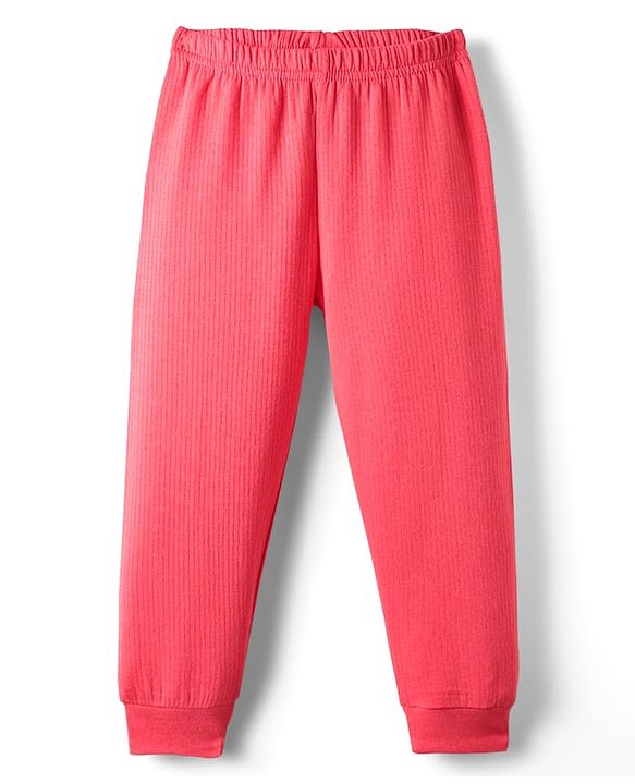 Babyhug Knit Full Sleeves Solid Front Open Thermal Vest & Pant Set - Coral