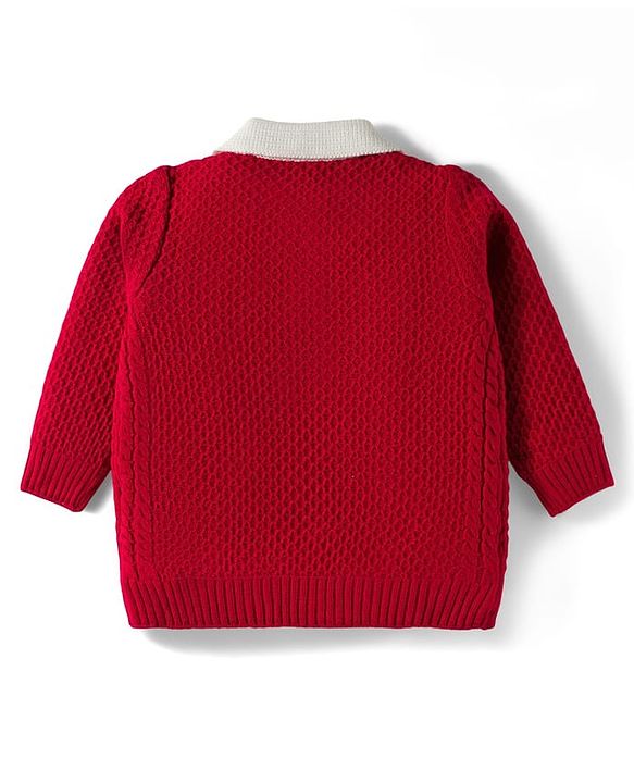 Babyhug Knitted Full Sleeves Solid Color Pullover Sweater with Polo Collar - Red