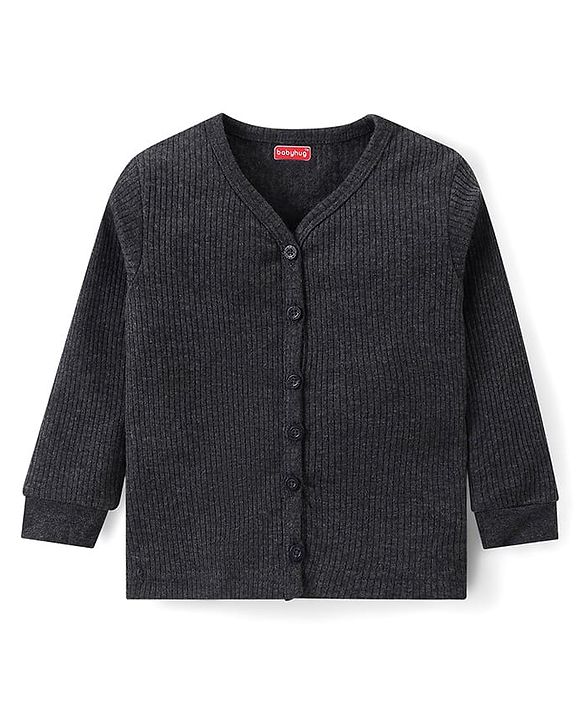 Babyhug Cotton Knit Full Sleeves Thermal Inner Wear Pullover Front Open Pack of 2 - Charcoal Grey