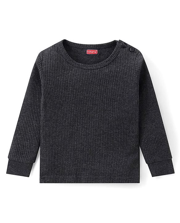 Babyhug Cotton Knit Full Sleeves Thermal Inner Wear Pullover Front Open Pack of 2 - Charcoal Grey