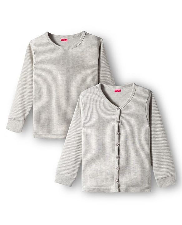 Babyhug Knit Full Sleeves Solid Color Thermal Vests Pack of 2 - Light Grey