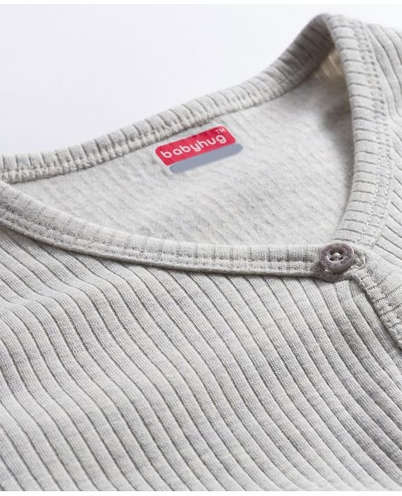 Babyhug Knit Full Sleeves Solid Color Thermal Vests Pack of 2 - Light Grey