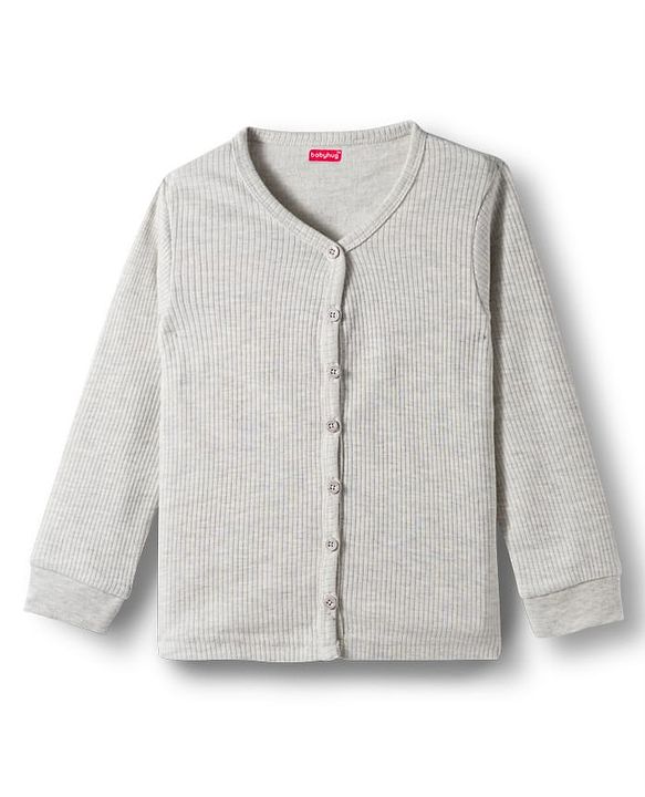 Babyhug Knit Full Sleeves Solid Color Thermal Vests Pack of 2 - Light Grey