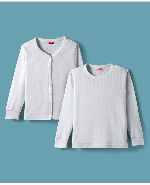 Babyhug Knit Solid Coloured Pullover & Front open Thermal   Vests Pack Of 2 - Offwhite