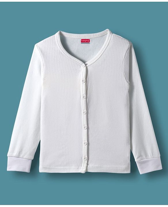 Babyhug Knit Solid Coloured Pullover & Front open Thermal   Vests Pack Of 2 - Offwhite