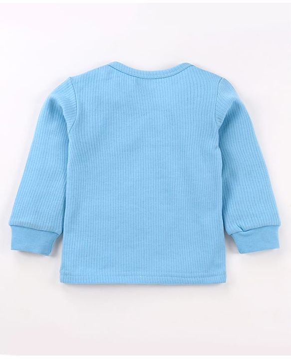 Babyhug Cotton Knit Full Sleeves Pullover & Front Open Solid Thermal Vests Pack of 2 - Light Blue