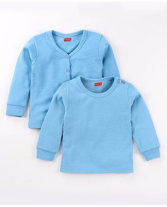 Babyhug Cotton Knit Full Sleeves Pullover & Front Open Solid Thermal Vests Pack of 2 - Light Blue