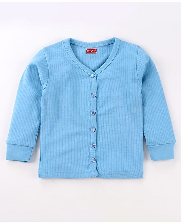 Babyhug Cotton Knit Full Sleeves Pullover & Front Open Solid Thermal Vests Pack of 2 - Light Blue
