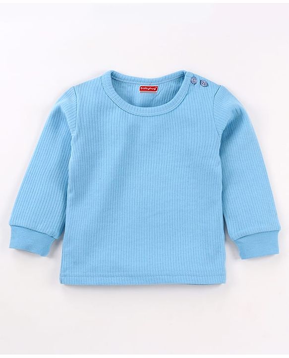 Babyhug Cotton Knit Full Sleeves Pullover & Front Open Solid Thermal Vests Pack of 2 - Light Blue
