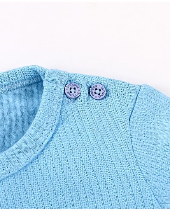 Babyhug Cotton Knit Full Sleeves Pullover & Front Open Solid Thermal Vests Pack of 2 - Light Blue