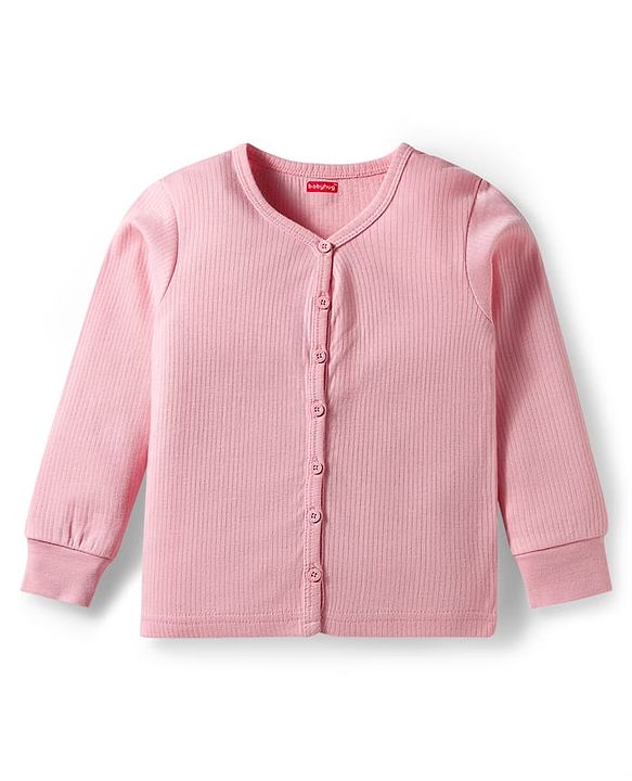 Babyhug Cotton Knit Full Sleeves Thermal Inner Wear Pullover Front Open Pack of 2 - Pink