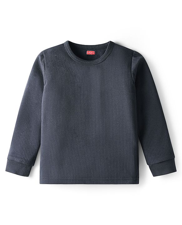 Babyhug Cotton Knit Full Sleeves Solid Colour Thermal Inner Wear Pack Of 2 - Navy Blue