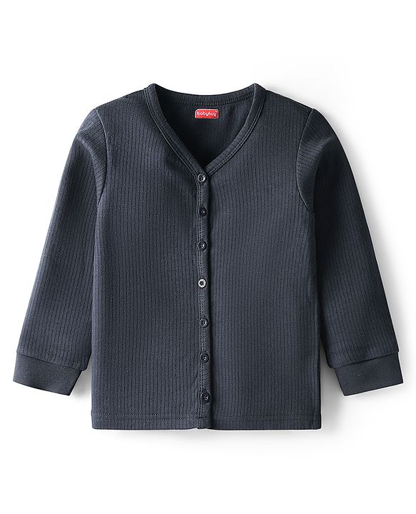 Babyhug Cotton Knit Full Sleeves Solid Colour Thermal Inner Wear Pack Of 2 - Navy Blue