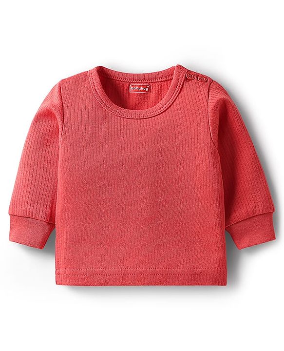 Babyhug Knit Full Sleeves Solid Pullover & Front Open Thermal Vest Pack of 2 - Coral