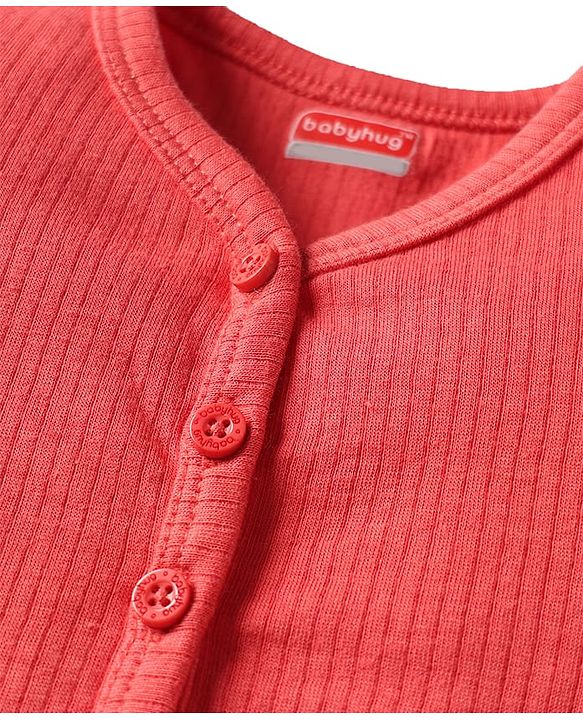 Babyhug Knit Full Sleeves Solid Pullover & Front Open Thermal Vest Pack of 2 - Coral