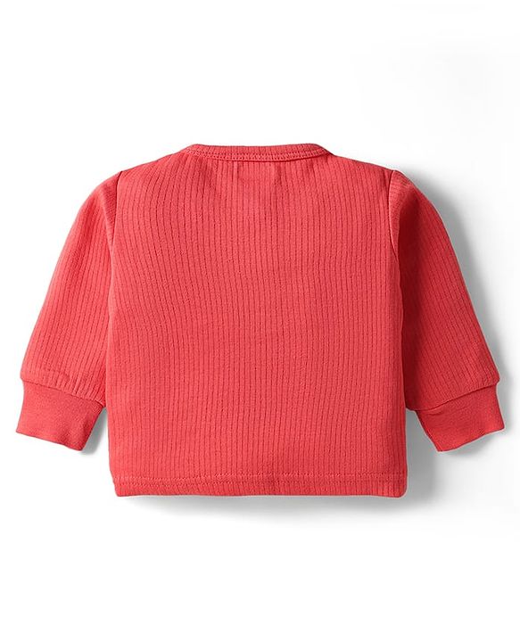 Babyhug Knit Full Sleeves Solid Pullover & Front Open Thermal Vest Pack of 2 - Coral