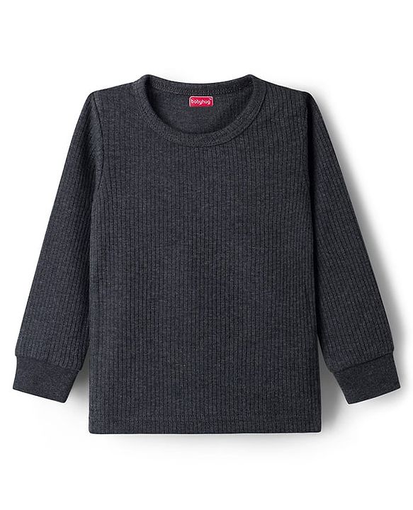 Babyhug Knit Full Sleeves Solid Thermal Set With Vest - Charcoal Grey