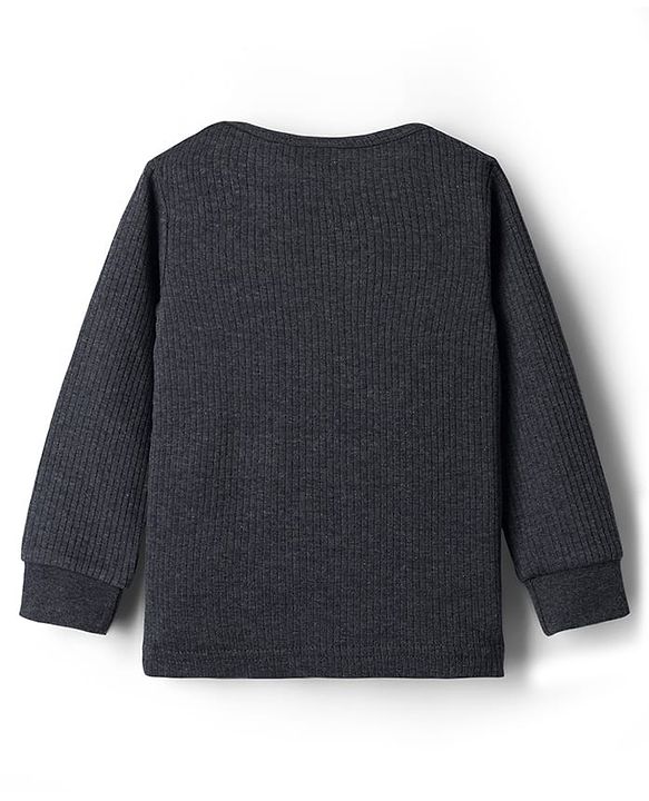 Babyhug Knit Full Sleeves Solid Thermal Set With Vest - Charcoal Grey