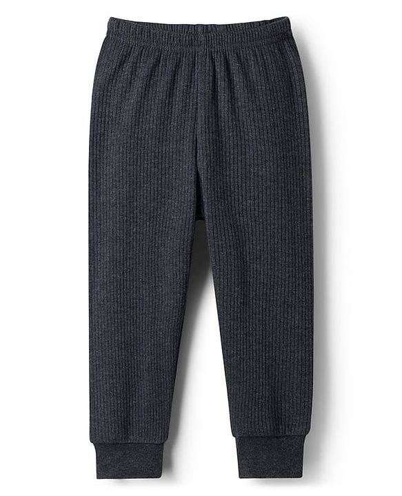 Babyhug Knit Full Sleeves Solid Thermal Set With Vest - Charcoal Grey