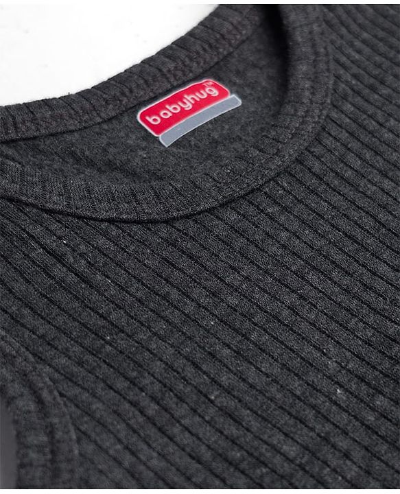 Babyhug Knit Full Sleeves Solid Thermal Set With Vest - Charcoal Grey