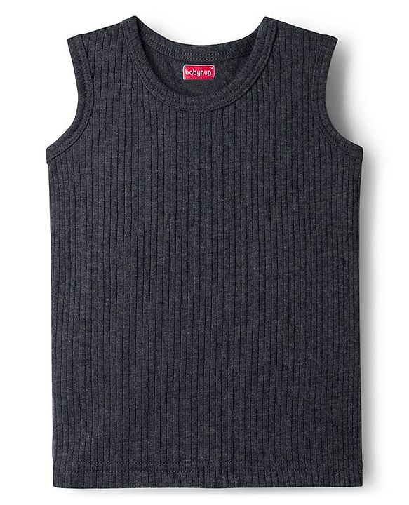 Babyhug Knit Full Sleeves Solid Thermal Set With Vest - Charcoal Grey
