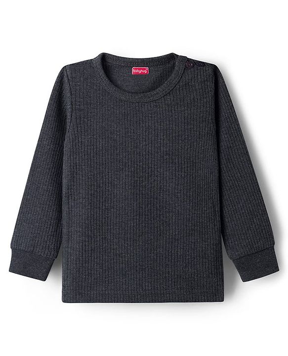 Babyhug Knit Full Sleeves Solid Thermal Set With Vest - Charcoal Grey