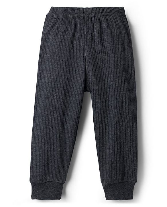 Babyhug Knit Full Sleeves Solid Thermal Set With Vest - Charcoal Grey
