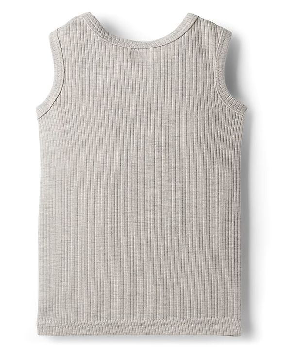 Babyhug Knit Full Sleeves Solid Color Pullover & Sleeveless Thermal Vest & Pant Set - Light Grey