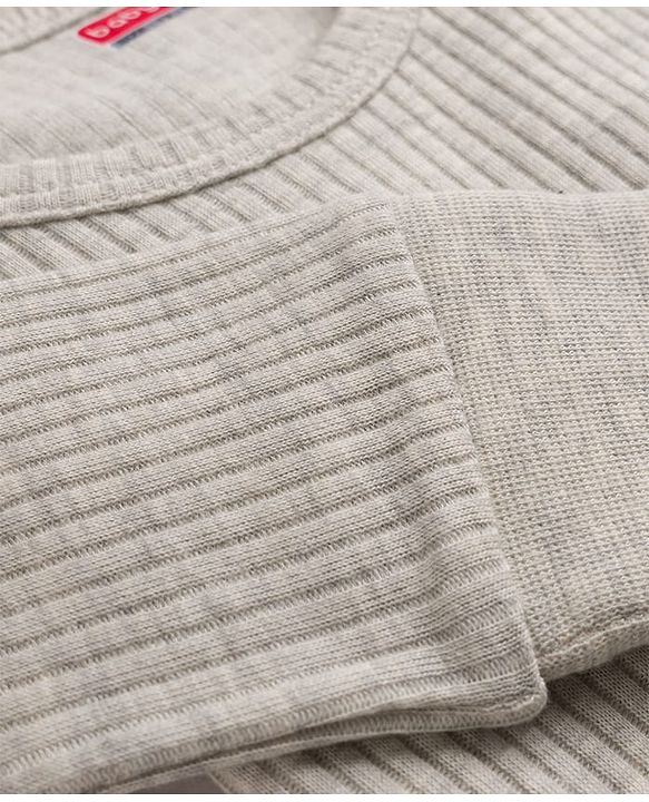 Babyhug Knit Full Sleeves Solid Color Pullover & Sleeveless Thermal Vest & Pant Set - Light Grey
