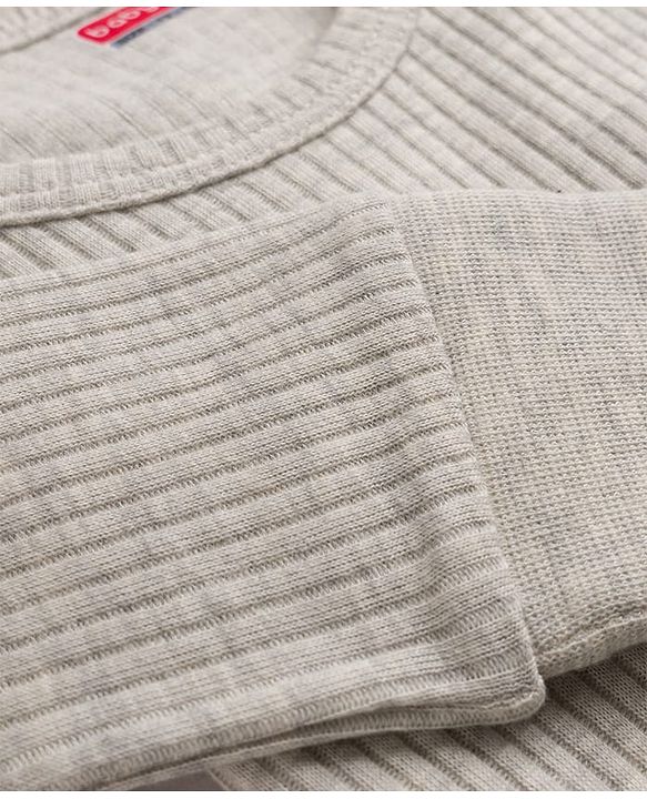 Babyhug Knit Full Sleeves Solid Color Pullover & Sleeveless Thermal Vest & Pant Set - Light Grey