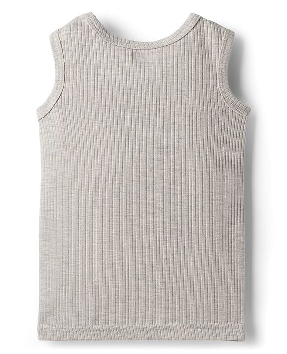 Babyhug Knit Full Sleeves Solid Color Pullover & Sleeveless Thermal Vest & Pant Set - Light Grey