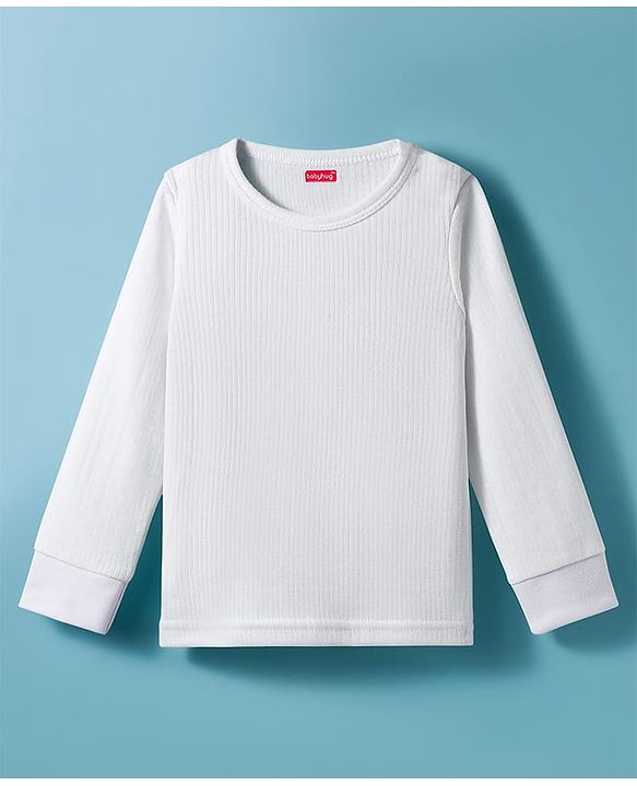 Babyhug Knit Full Sleeves Solid Color Pullover & Sleeveless Thermal Vests & Pant Set - Offwhite