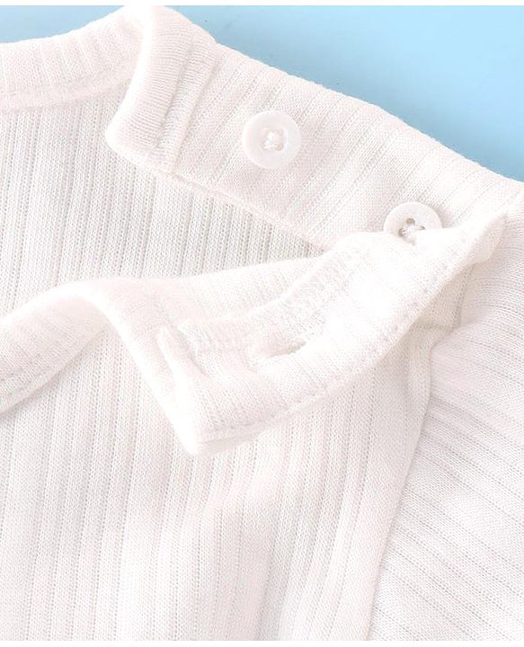 Babyhug Knit Full Sleeves Solid Color Pullover & Sleeveless Thermal Vests & Pant Set - Offwhite