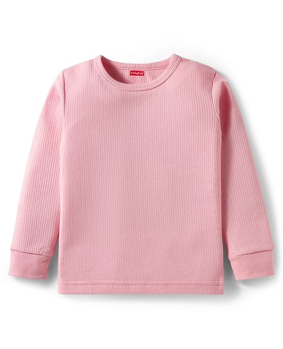 Babyhug Cotton Knit Full Sleeves Solid Thermal Vest & Pant Set - Pink