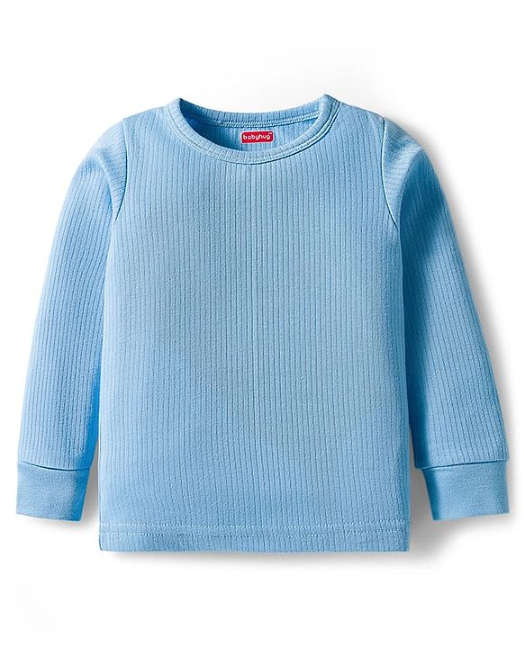 Babyhug Knit Full Sleeves Solid Pullover Thermal Set - Light Blue