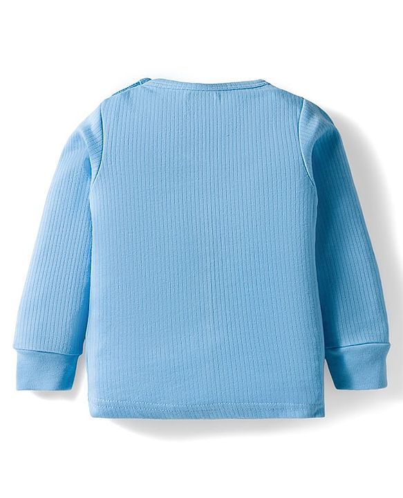 Babyhug Knit Full Sleeves Solid Pullover Thermal Set - Light Blue