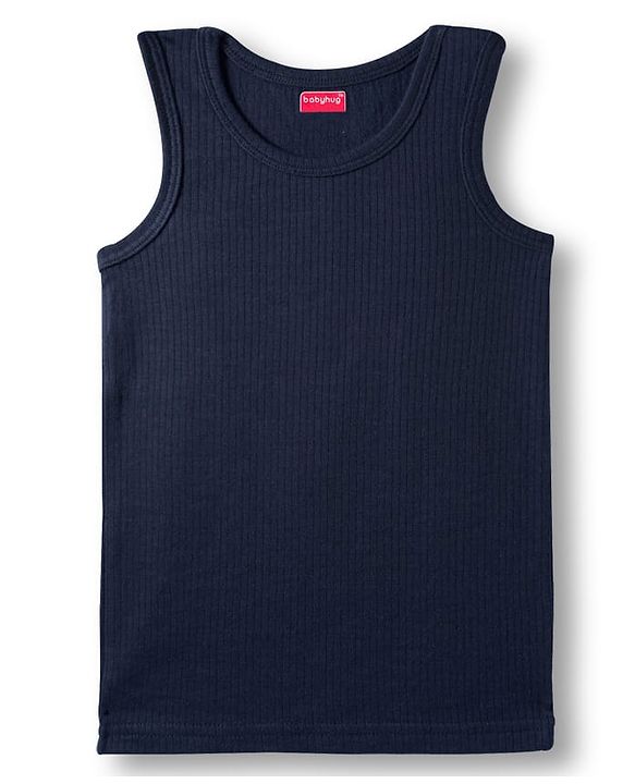 Babyhug Knit Solid Color Full Sleeves Pullover & Sleeveless Thermal Vest & Pant Set - Navy Blue