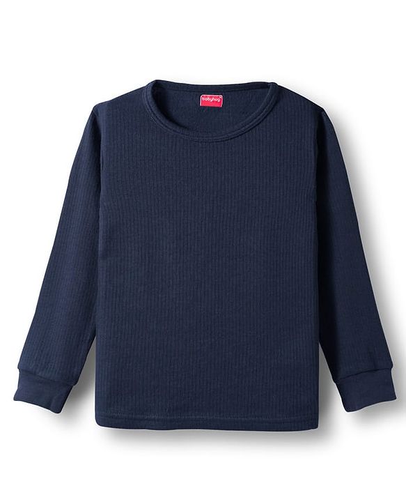 Babyhug Knit Solid Color Full Sleeves Pullover & Sleeveless Thermal Vest & Pant Set - Navy Blue