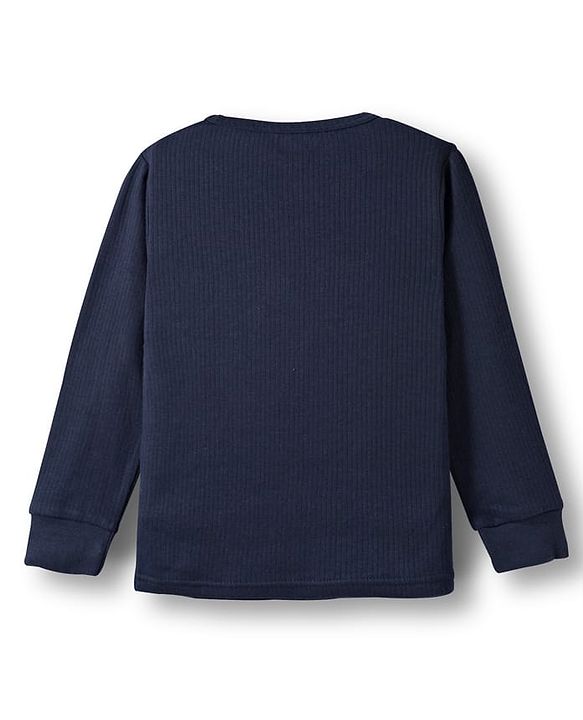 Babyhug Knit Solid Color Full Sleeves Pullover & Sleeveless Thermal Vest & Pant Set - Navy Blue