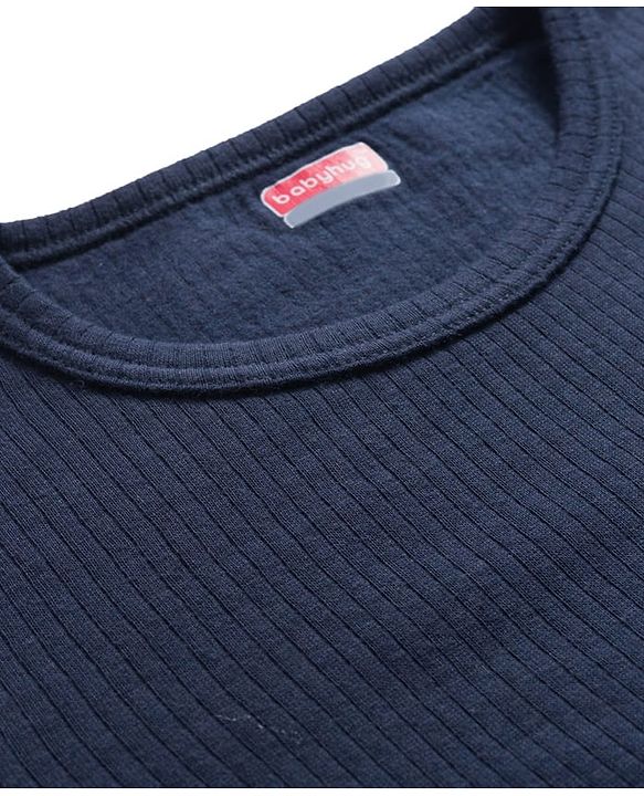 Babyhug Knit Solid Color Full Sleeves Pullover & Sleeveless Thermal Vest & Pant Set - Navy Blue