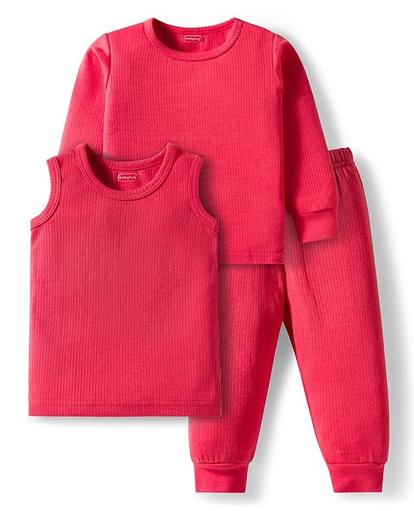 Babyhug Knit Full Sleeves Solid Pullover Thermal Set - Red
