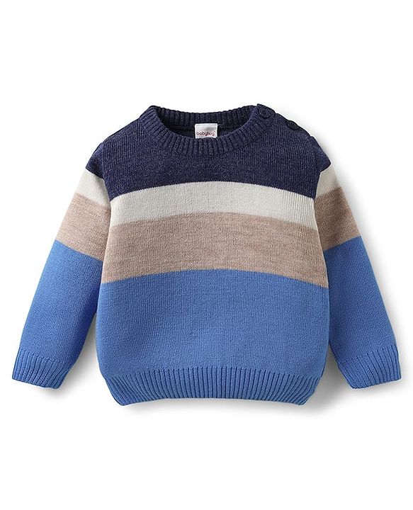 Babyhug Knit Full Sleeves Color Block Pullover Sweater Set - Blue