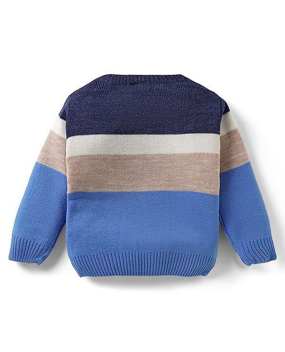 Babyhug Knit Full Sleeves Color Block Pullover Sweater Set - Blue
