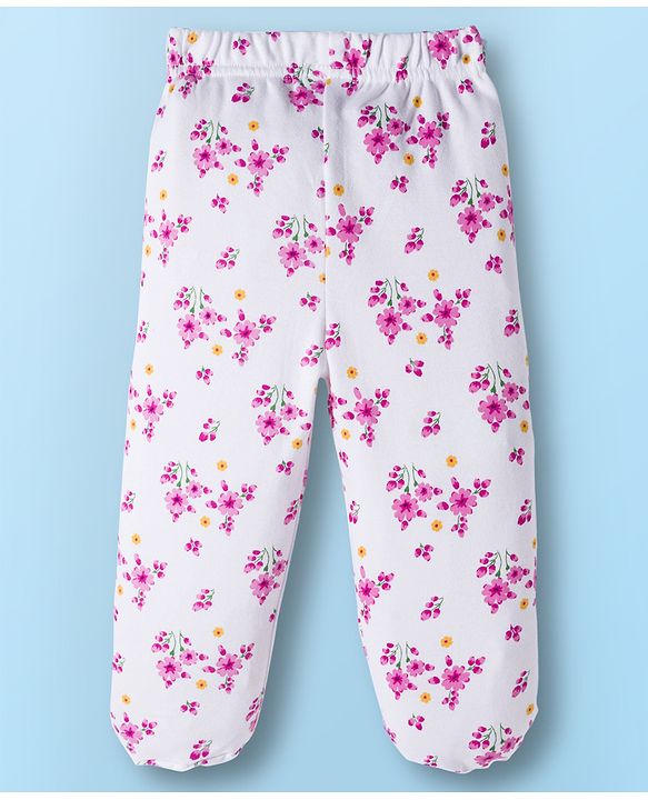 Babyhug Cotton Knit Full Length Bootie Leggings With Polka Dot & Floral Print Pack Of 3 - White Pink & Yellow