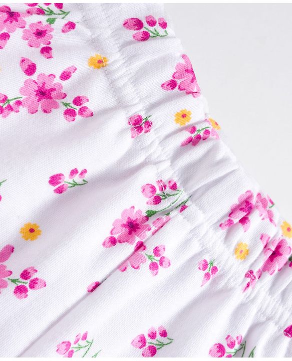 Babyhug Cotton Knit Full Length Bootie Leggings With Polka Dot & Floral Print Pack Of 3 - White Pink & Yellow